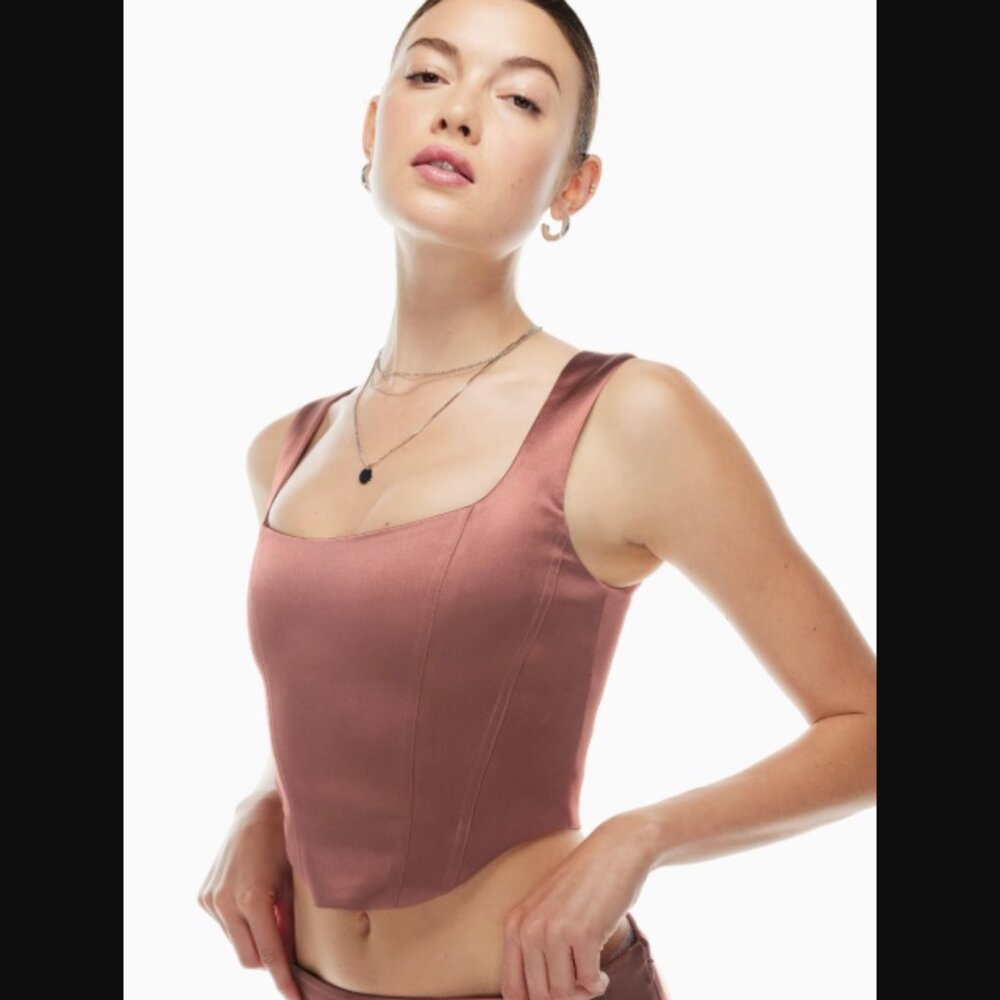 Aritzia Sunday Best Pink Satin Shiloh Bustier Corset Sleeveless Crop Tank $78.00 - Picture 11 of 14